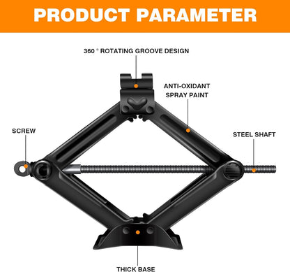Scissor Jack, Compact Car Jack Kit 2 Ton/4409 LBS, 105 to 385mm Lifting Range Car Lift Jack, Portable Tire Change Kit for Cars/SUV