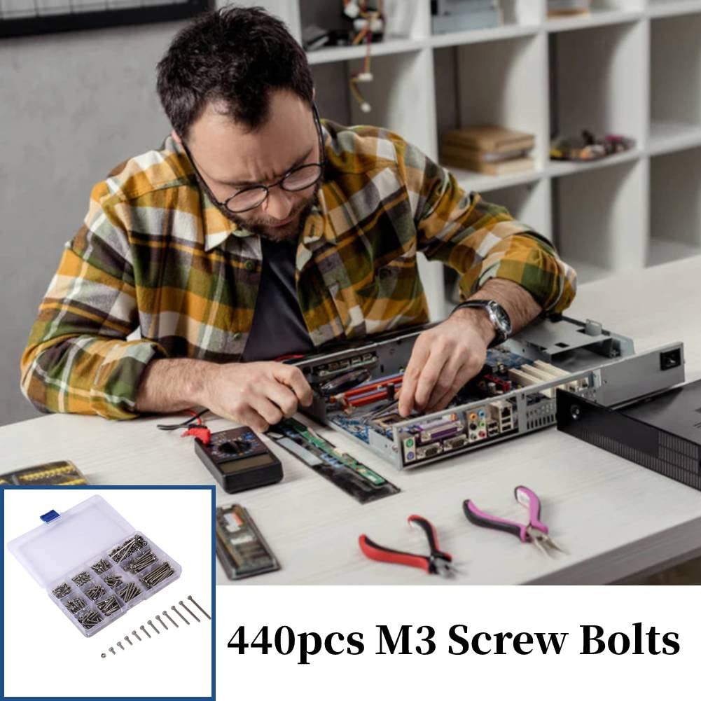 M3 Screws Set, 440pcs M3 Stainless Steel Hex Socket Head Cap Screws Hexagon Allen Bolt Screw Nuts Assortment Kit with 2 Allen Key Screw Bolt