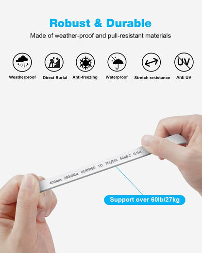DDMALL CAT 8 Ethernet Cable 82ft, High Speed 40Gbps 2000MHz Flat CAT8 Patch Cord, Gigabit Internet Network LAN Cable with Gold Plated RJ45 for Gaming, Modem, Router, X box, PC (82ft White)