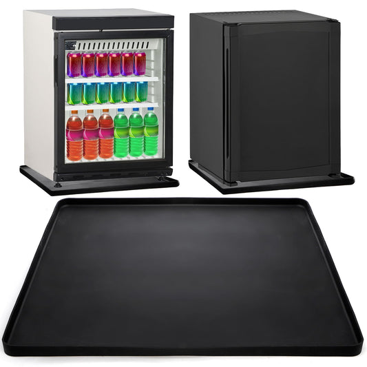 Fasmov Mini Fridge Silicone Mat with Raised Edges, 24''x24''x0.6'', Refrigerator Floor Protector Mat, Under Refrigerator Mat Mini Fridge Drip Pan Prevents Appliance Leakage Water Spills, Black