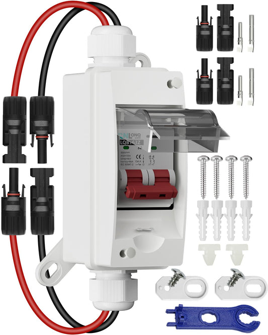 CNLonQcom Solar Panel Disconnect Switch 32 Amp 500V DC Miniature Circuit Breaker with PV Connector and IP65 Waterproof Box for Outdoor PV or AC Stystem