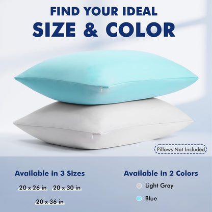 Elegear 2-Pack Cooling Pillow Cases for Hot Sleeper, Clean Silver Infused Arc-Chill 3.0, Q-Max>0.5 Soft Silky Cooling Pillow Cover for Hair & Skin, Summer Zipper Pillowcases, Standard (20''x30''),Gray
