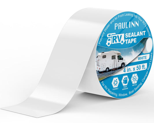 PAULINN RV Roof Sealant Tape, 4 Inch X 50 Foot Natural White Roofing Repair Tape, UV & Weatherproof Roof Seal Tape for RV Camper Trailer Boat Sealing Leak Repair