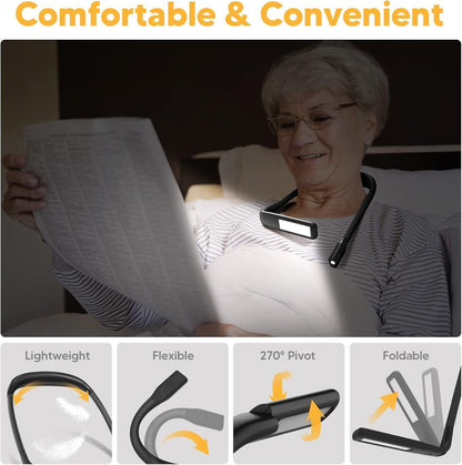 Reading Light Book Lovers Gifts: Book Light for Night Reading in Bed, Eye-Friendly Rechargeable Neck Booklight Book Accessories, Knitting Crochet Sewing Supplies Mothers Day Gifts for Grandma Wife Mom