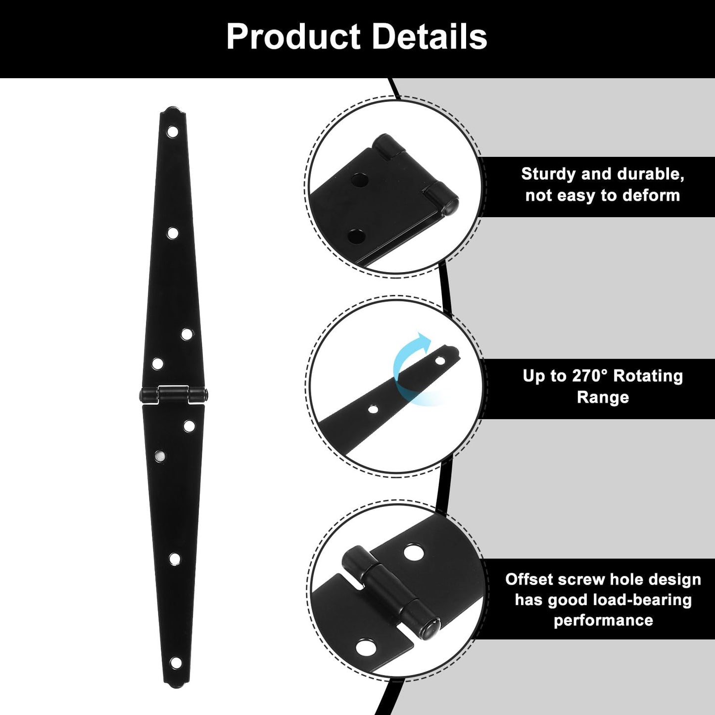 uxcell 4Pcs Strap Hinges, 6 Inch Shed Door Hinges Heavy Duty Gate Hinge Tee Hinge with Screws for Wooden Fences Yard Doors Barn Gate, Black