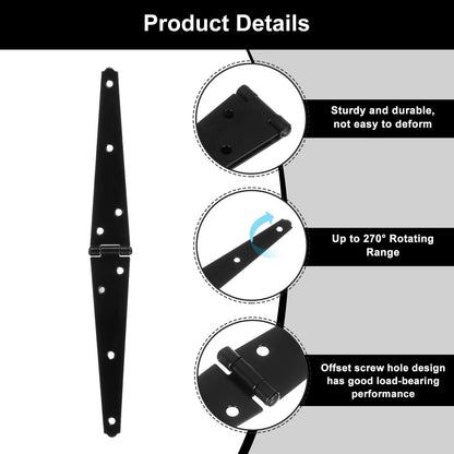 uxcell 4Pcs Strap Hinges, 6 Inch Shed Door Hinges Heavy Duty Gate Hinge Tee Hinge with Screws for Wooden Fences Yard Doors Barn Gate, Black