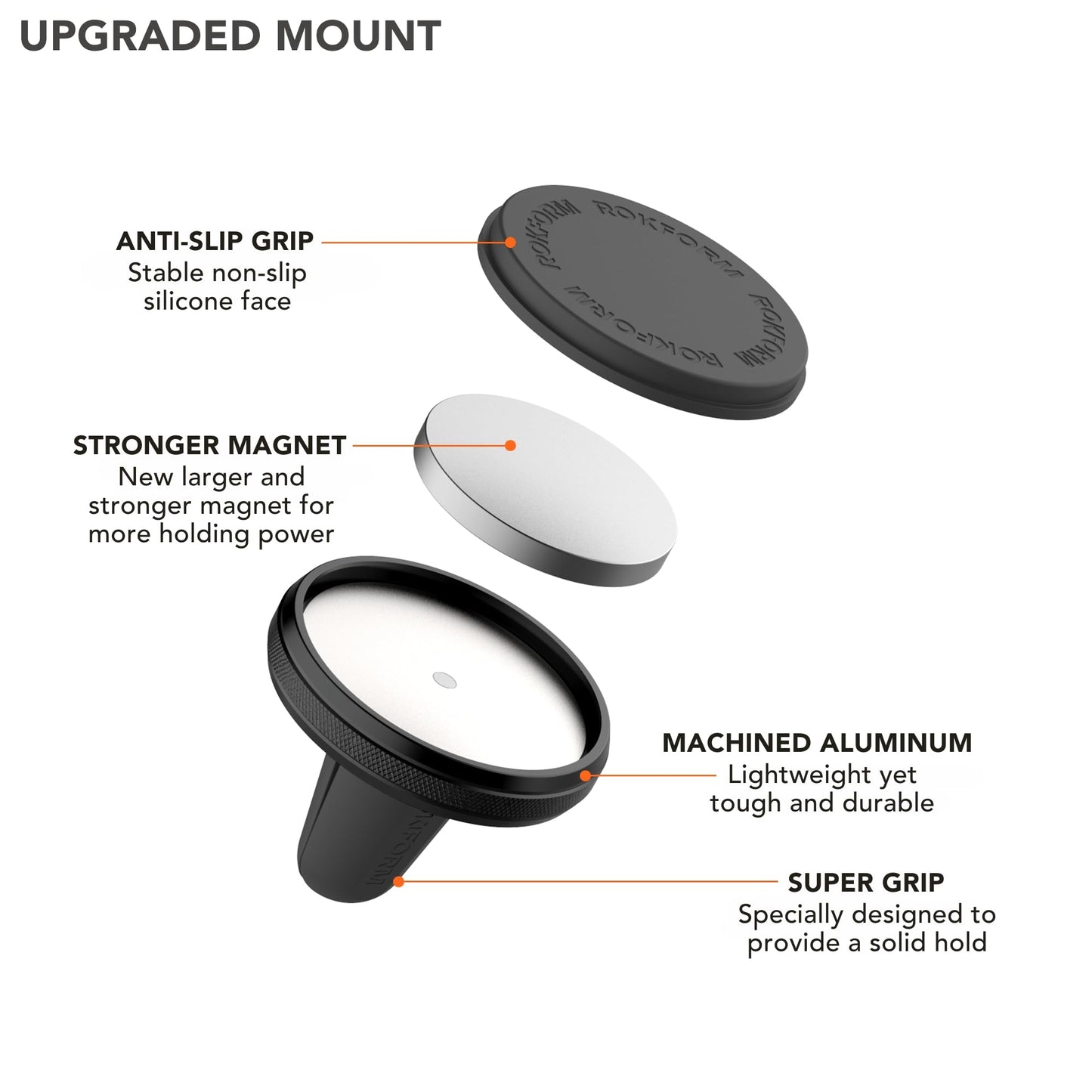 Rokform - Magnetic Air Vent Mount, Super Grip Car Truck & Van Vent Clip, Aluminum Cell Phone Holder, Removable Vent Magnet Mount, Specially Designed for Rokform Cases (Black)