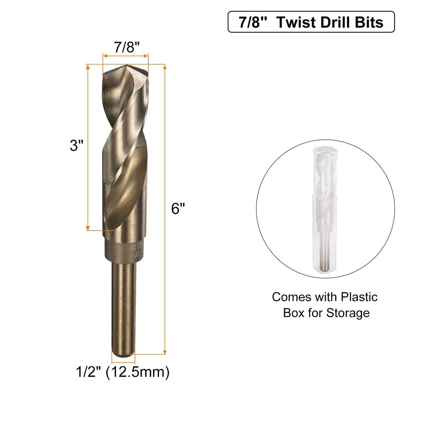 uxcell 7/8" M35 Cobalt Twist Drill Bits, High-Speed Steel Jobber Drill Bit for Stainless Steel, Hardened Metal, Cast Iron, Aluminum, Copper, Soft Alloy Steel, Wood, Plastic