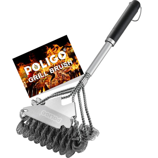 POLIGO Safe BBQ Grill Brush and Scraper Bristle Free Barbecue Brush, Stainless Steel BBQ Brush, BBQ Cleaner Brush for Porcelain Gas Charcoal Grill Efficiently Cleaning - Ideal Gifts for Grill Wizard