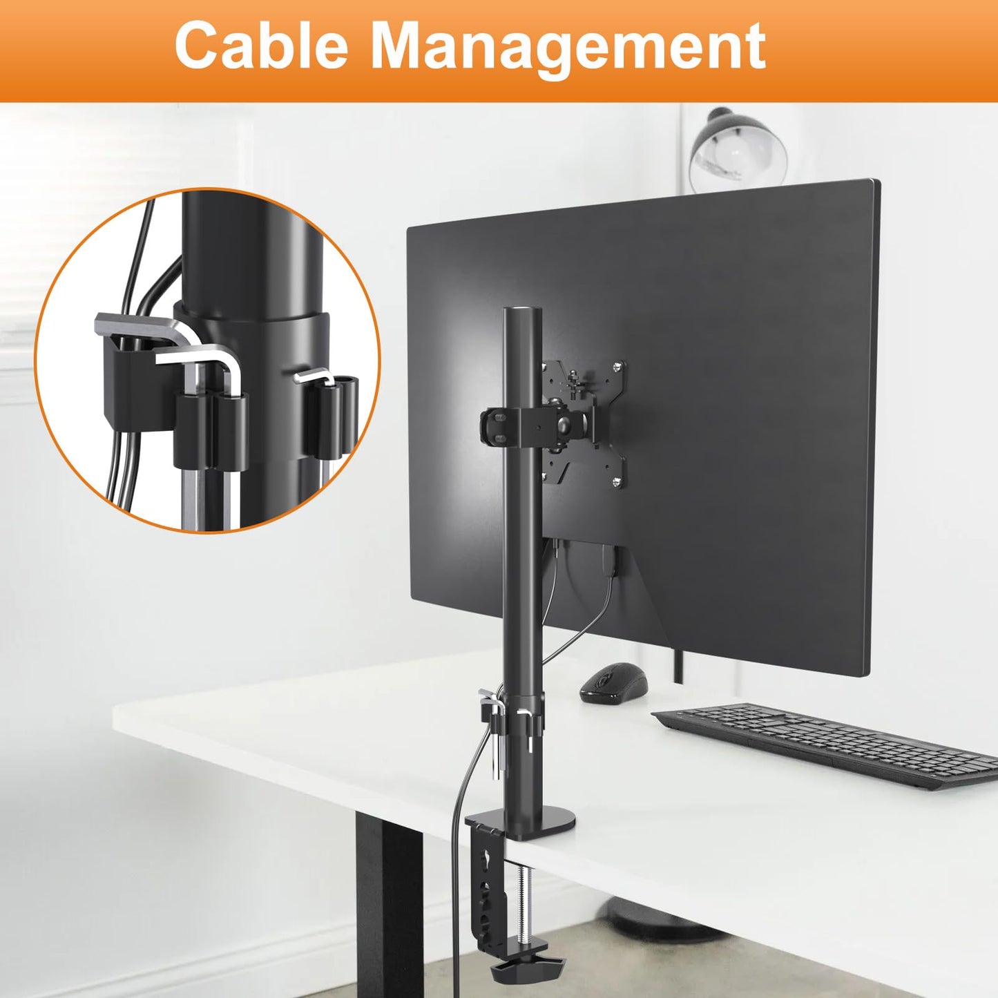 Bracwiser Single Fully Adjustable Monitor Arm Stand Mount Fits One Screen 13-32 inch 22lbs for Monitor Computer Screen 13 15 17 19 20 22 23 24 26 27 30 32 inch VESA 75 100 (MD7401)