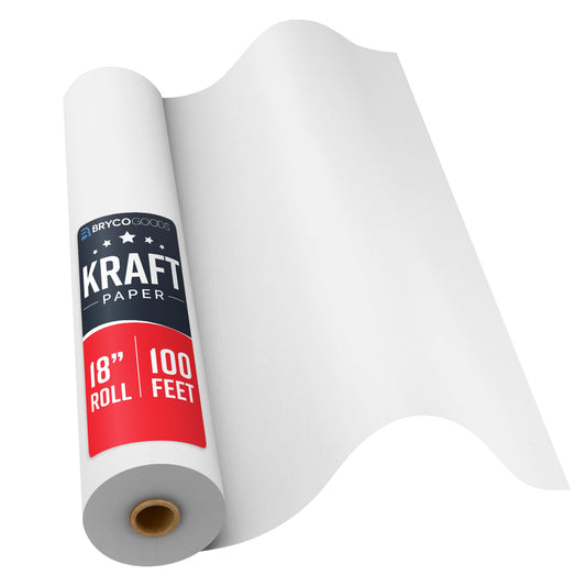 Bryco Goods 18”x1200” (100’) White Wrapping Paper – Kraft Paper Roll for Painting, Drawing, Banner, Bulletin Board, Easel Use, Floor Covering, Packaging, Shipping, Arts & Crafts