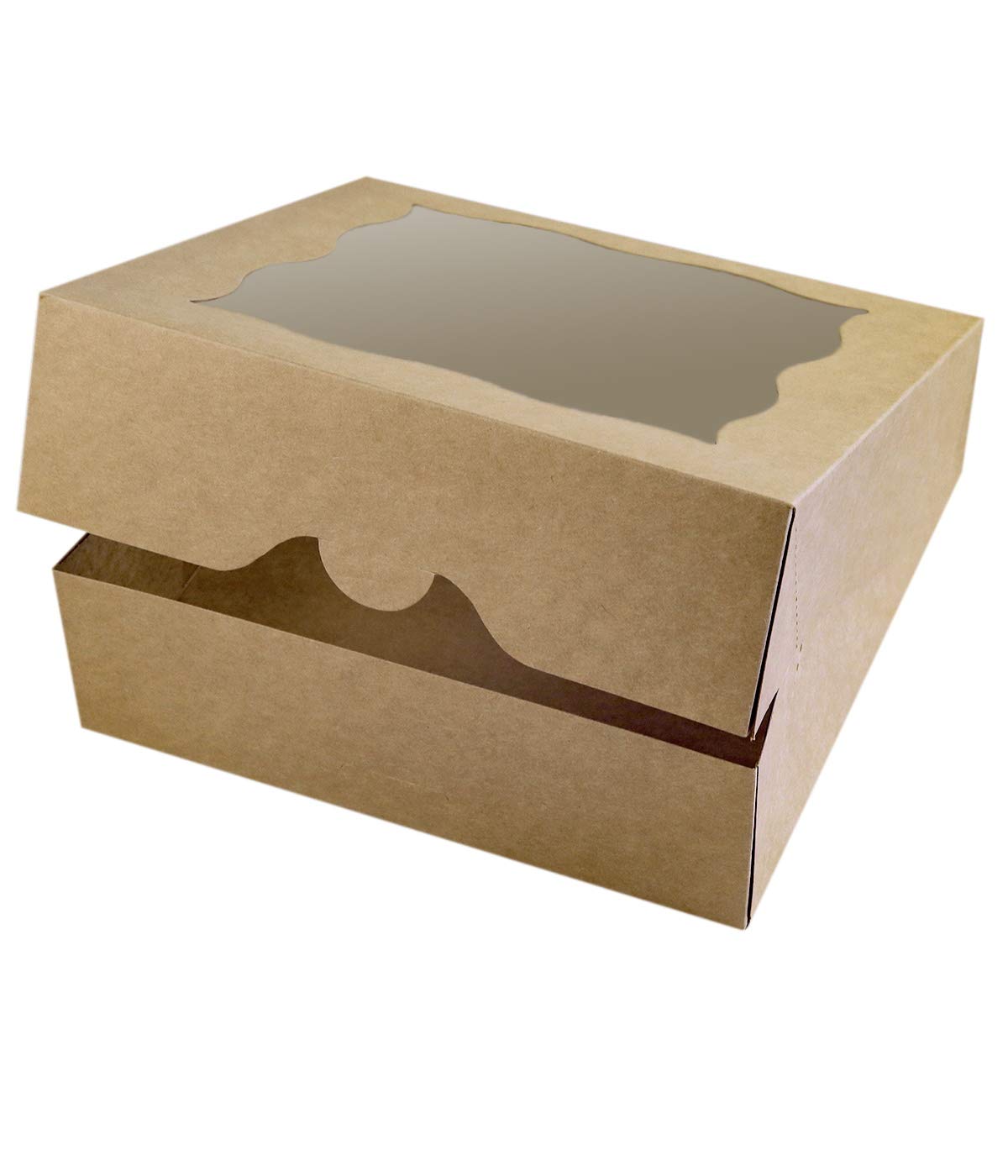 10"x10"x3"Brown Bakery Boxes with PVC Window for Pie and Cookies Boxes Large Natural Kraft Paper Box, Pack of 12