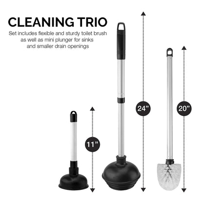 NEIKO 60168A Toilet Plunger Set, 4 Piece, Bonus Mini Sink & Drain Plunger, Toilet Bowl Brush & Caddy, Patented All-Angle Design, Telescopic Aluminum Handle, Bathroom Toilet Brush and Plunger Set