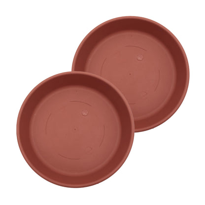 The HC Companies 12 Inch Round Plastic Classic Plant Saucer - Indoor Outdoor Plant Trays for Pots - 12.5"x12.5"x2.13" Clay (Pack of 2)