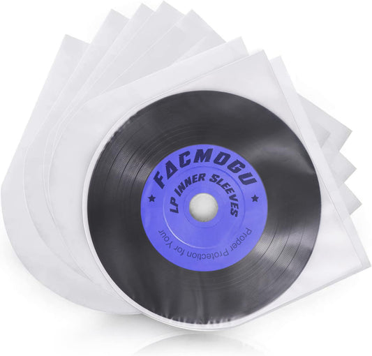 Facmogu 100PCS LP Vinyl Record Inner Sleeves, 12 Inch Semi-Transparent Inner Plastic Record Cover Sleeves with 0.08mm Thick Anti-Static Material