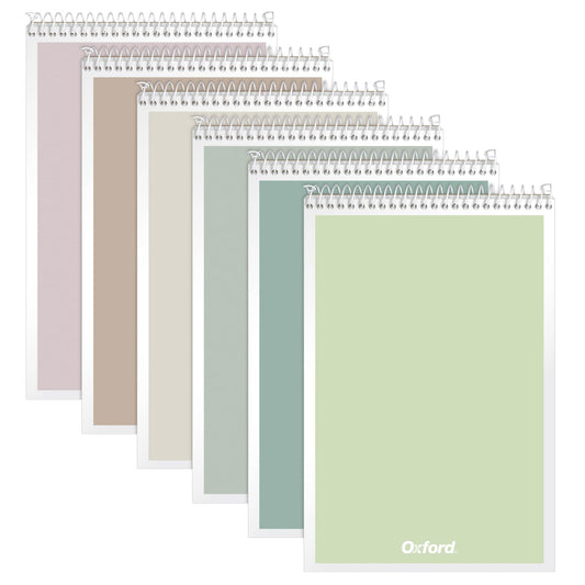 Oxford Steno Spiral Notebooks, Top Bound Steno Pads, 6x9 Inches, Gregg Ruled for Lists, White Paper, Asst. Neutral Covers, 80 Sheets, 6 Pack (1007113)
