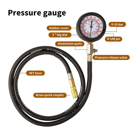 Oil Pressure Tester Tool, Oil Pressure Gauge kit, 0-140 PSI Pressure Test Diagnostic Tools, Engine Oil Pressure Tester Tool kit, for car Truck (Blue)