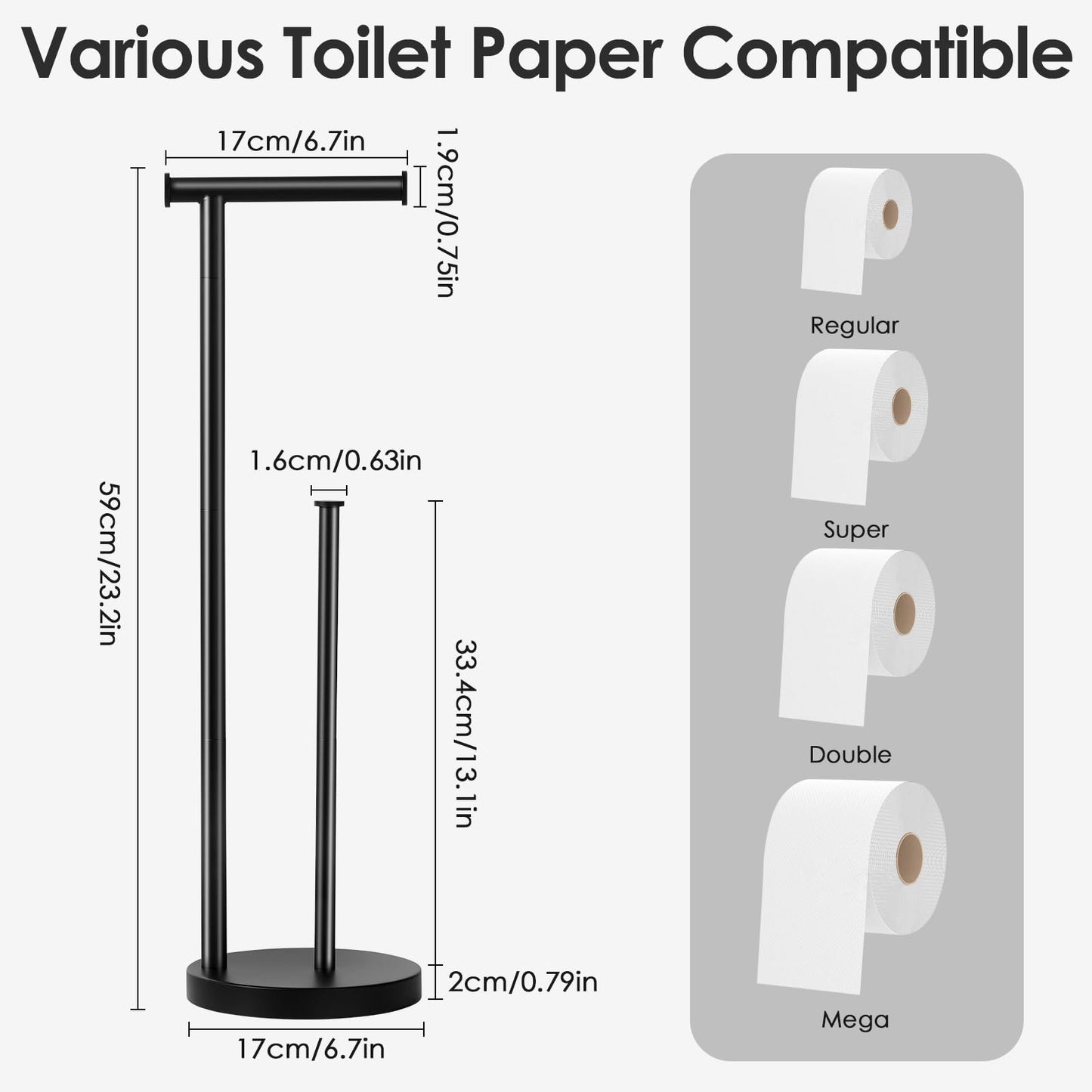 Toilet Paper Holder Stand, Bathroom Toilet Paper Stand with Large Reserve, Rustproof & Anti-Corrosion Toilet Paper Roll Holder Stand, Non Tipping Free Standing Toilet Paper Holder with Thick Base