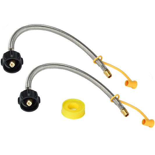 2 Pack 15" RV Propane Pigtail Hose, Stainless Steel 1/4" Male NPT Braided RV Propane Hose for Standard 2-Stage Gas Regulator with Teflon Tape