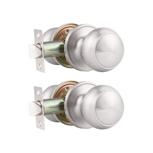 Probrico (2 Pack Round Passage Door Knob(Non-Locking Knobs), Keyless Doorknobs Interior/Exterior Door Knob,Passage Knobs for Hallway/Closet,Satin Nickel Finish Modern Design Door Hardware