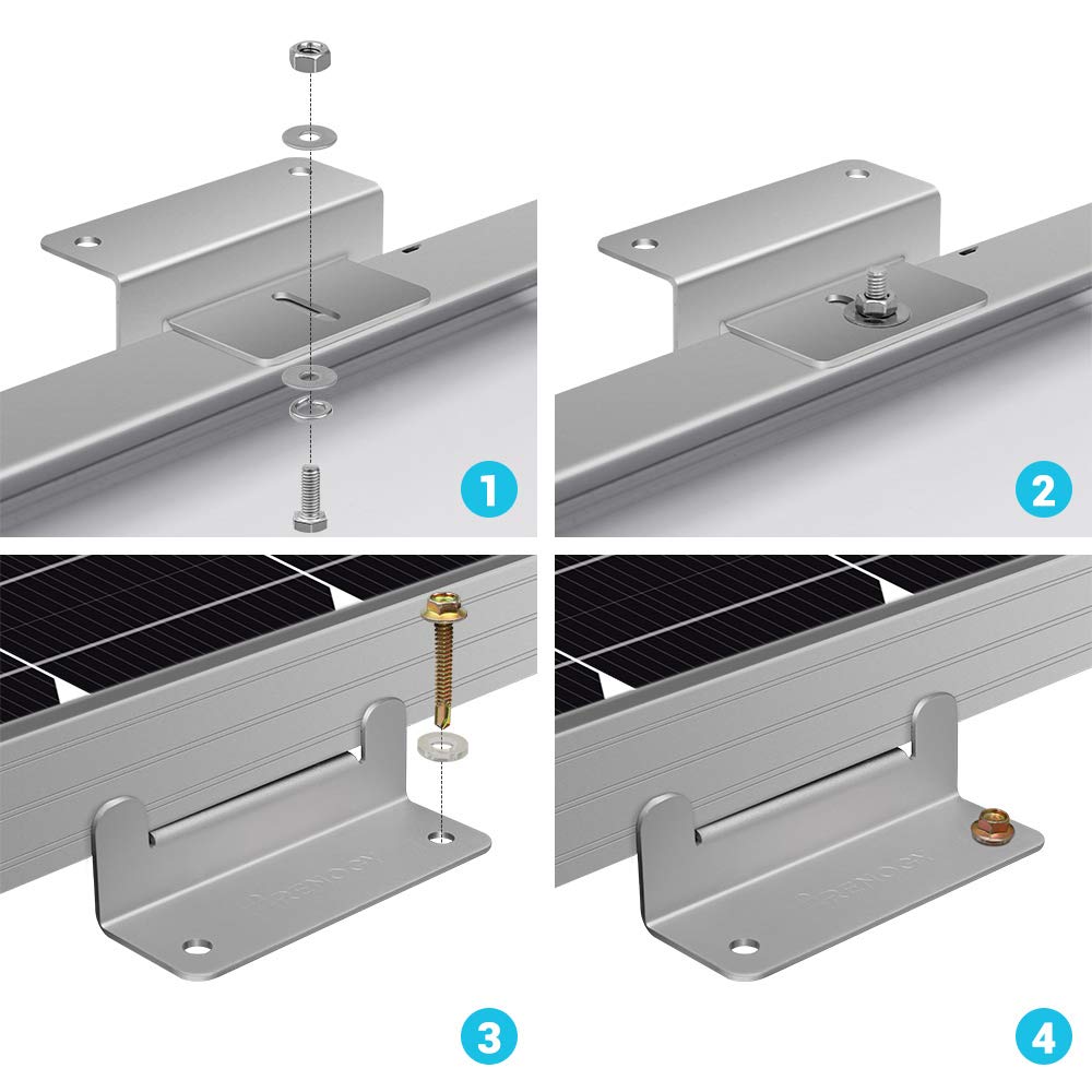 Renogy RNG-MTS-ZB Solar Panel Mounting Z Bracket Mount Supporting for RV, Roof, Boat, Set of 4 Units