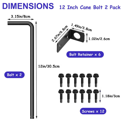 Matomtak 2 Pack 12 Inch Heavy Duty Cane Bolt Gate Drop Rod Extra Thick Hardware Ground Latch Dia of 19/32" Gate Bolt for Wood PVC Vinyl Metal Fences Gates