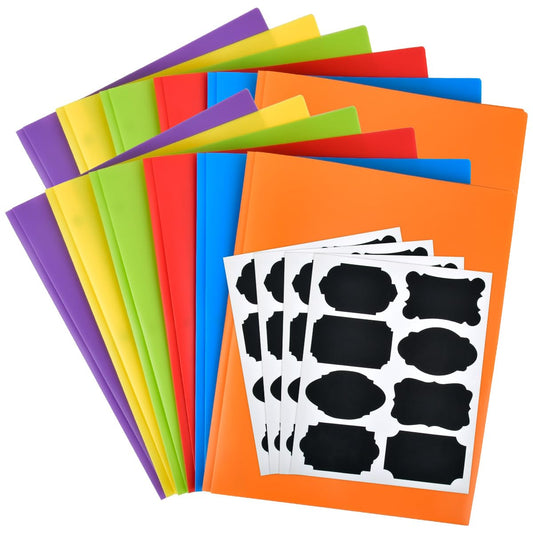 OTYMIOW 12PCS Folders with Pockets, 6 Colors Plastic Folders with Pocket and Prongs, 2 Pocket Folders, Pocket Folder, Folders with Pockets for A4 and Letter, Pocket Folders for School, Office