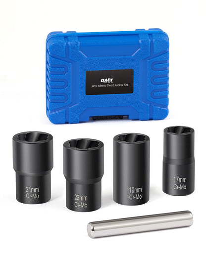 Orion Motor Tech Twist Socket Tool Set, 1/2" Drive 5pc Nut and Bolt Extractor Set, Rounded Bolt & Stripped Lug Nut Remover Tool Kit
