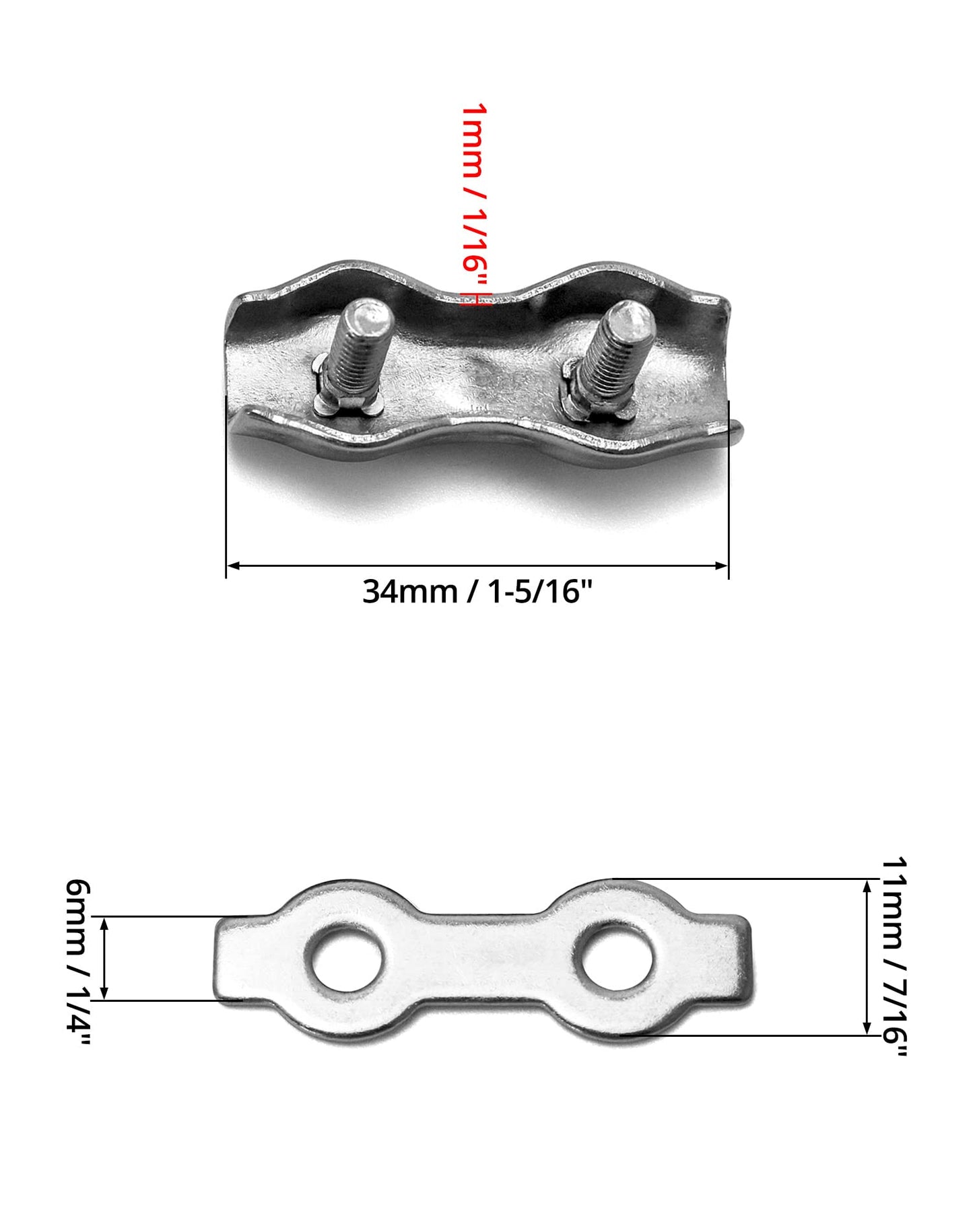 QWORK Cable Clamp, 50 Pcs M3 Stainless Steel Duplex 2 Post Wire Rope Clamps for 1/16" - 1/8" Diameter Wire Rope