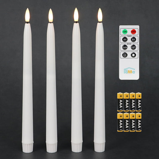 Fanna Flameless Taper Candles with Timer, Battery Operated Led Candles Real Wax Finished, Remote and Batteries Included - H 11’’ Set of 4 (White)