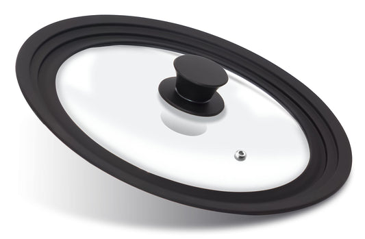 Anaeat Silicone Universal Lid for Pots, Pans and Skillets - Tempered Glass with Heat Resistant Silicone Rim Fits 10", 11" and 12" Diameter Cookware -Easy to Use Replacement Frying Pan Cover