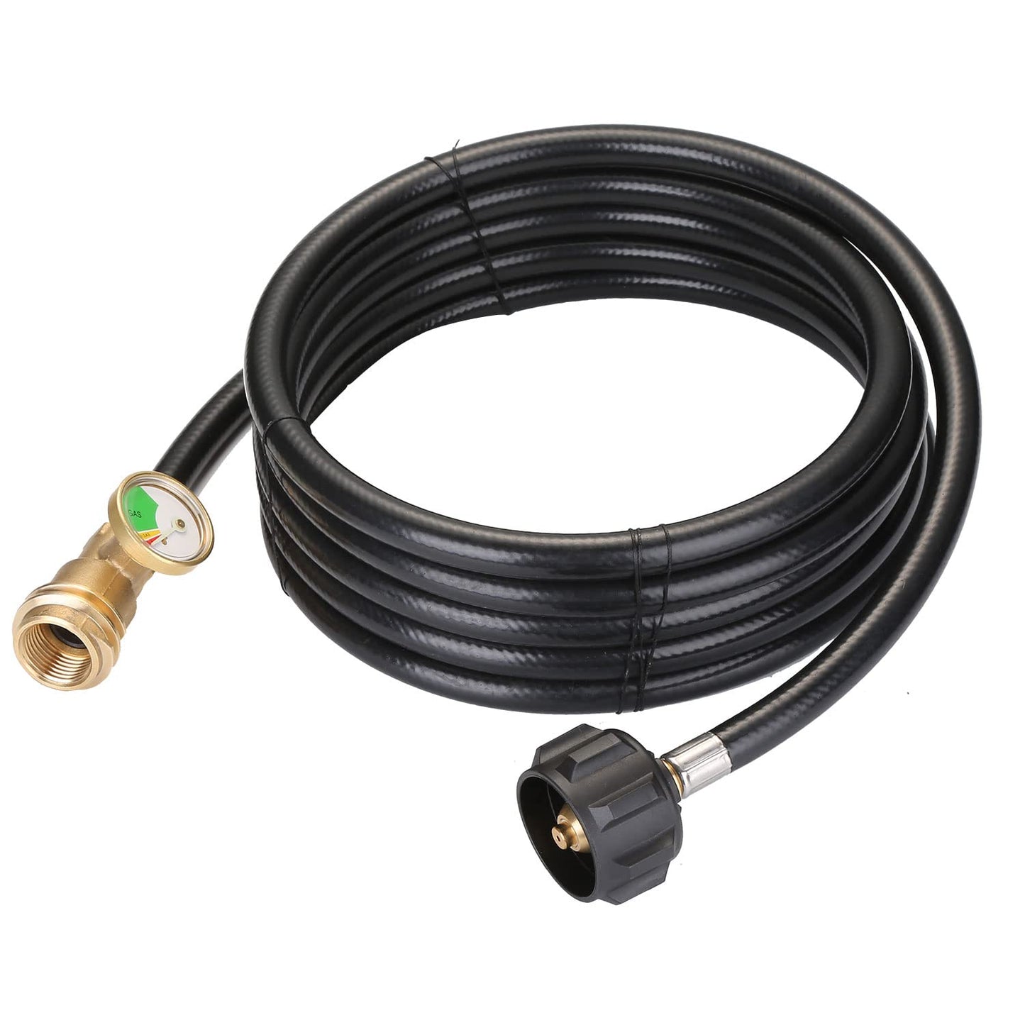 WADEO 12 FT Propane Extension Hose with Gauge and Leak Detector - Fits BBQ, RV, Gas Grill, Heater, Fire Pit and More - Acme to Male QCC/POL Fittings