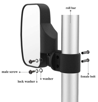 UTV Rear View Mirrors Side Mirror, 2 Pack Rear View Mirror for 1.75" - 2" Roll Cage, All-Terrain Vehicle UTV Side View Mirrors Adjustable Shatterproof Bracket Universal for UTV Cars - Black