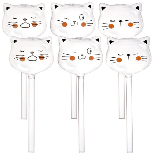 SOUJOY 6 Pieces Plant Watering Globes, Glass Self Watering Bulb, Hand Blown Cat Shape Automatic Water Spike Device for Indoor and Outdoor Plants