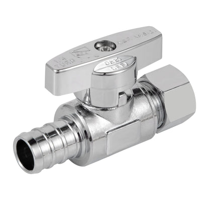 Breezliy 1/2 Pex Straight Stop Valve Sink Toilet Shut Off Valve,2 Pack Turn Straight Stop Valve 3/8" OD Compression X 1/2" Barb Crimp Pex LF Chrome Plated Brass with 2pcs 1/2 PEX Copper Ring
