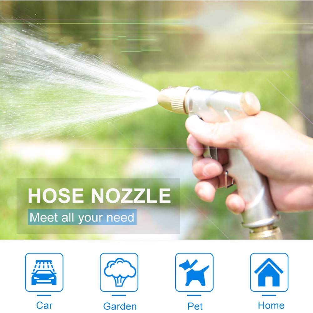 VASLON Garden Hose Nozzle Gun, Zinc Alloy Body & Full Brass Nozzle, Leak Proof Metal Hand Sprayer, High Pressure Pistol Grip in 4 Spraying Modes (Metal)