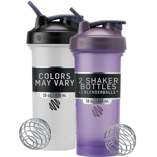 BlenderBottle Classic V2 Shaker Bottle Perfect for Protein Shakes and Pre Workout, 28-Ounce, Pack of 2 (Colors May Vary)