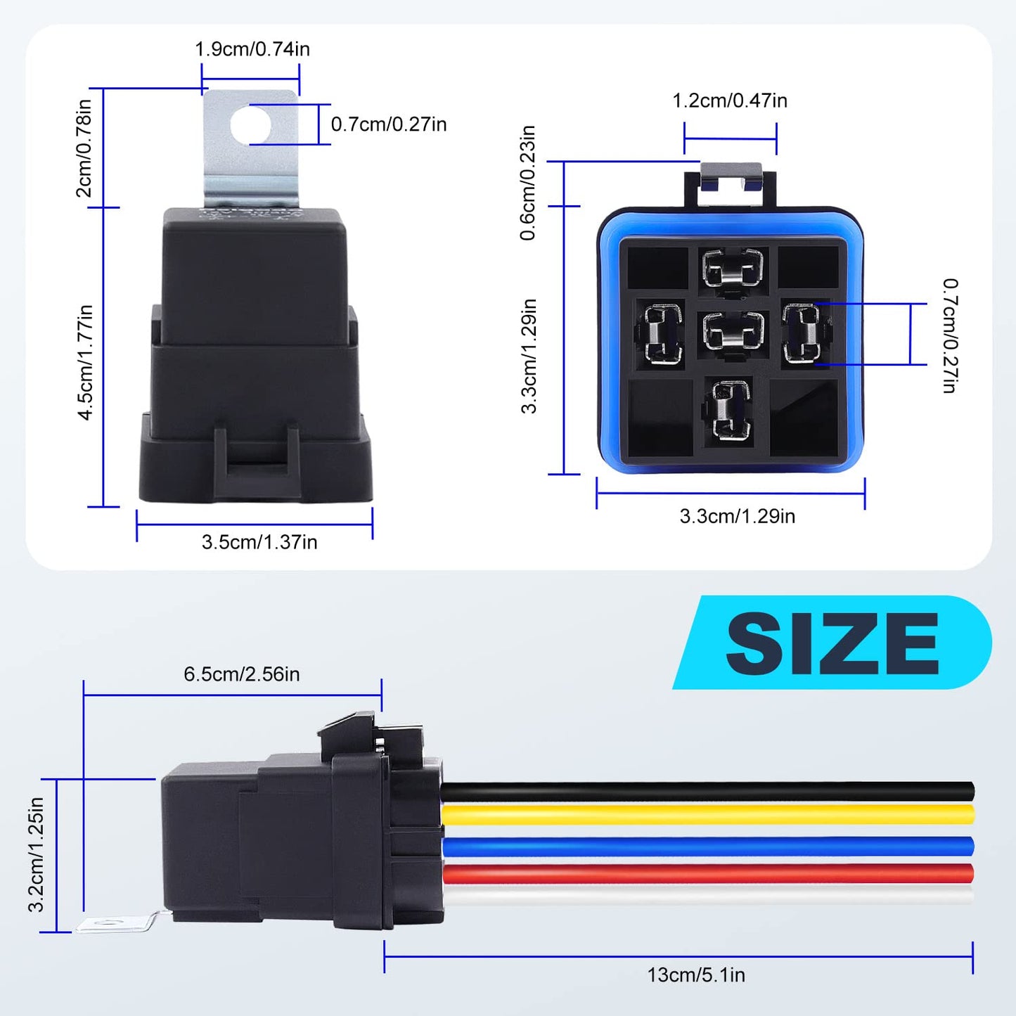 Delgada 40/30 Amp Relay 12V Waterproof Automobile Relay 5 PIN SPDT with Harness Socket Set 14 AWG Copper Wires for Boat Truck Motorcycle