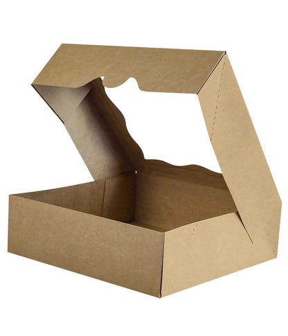 10"x10"x3"Brown Bakery Boxes with PVC Window for Pie and Cookies Boxes Large Natural Kraft Paper Box, Pack of 12