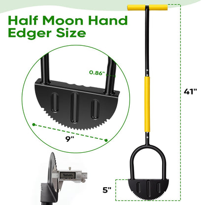ASULUPHY Manual Lawn Edger Tool, 41-Inch Lawn Edger with Sharp Serrated Teeth, Half Moon Garden Edgers, 9-Inch Wide Non-Slip Foot Plate, for Sidewalk Driveway Flower Bed Edging