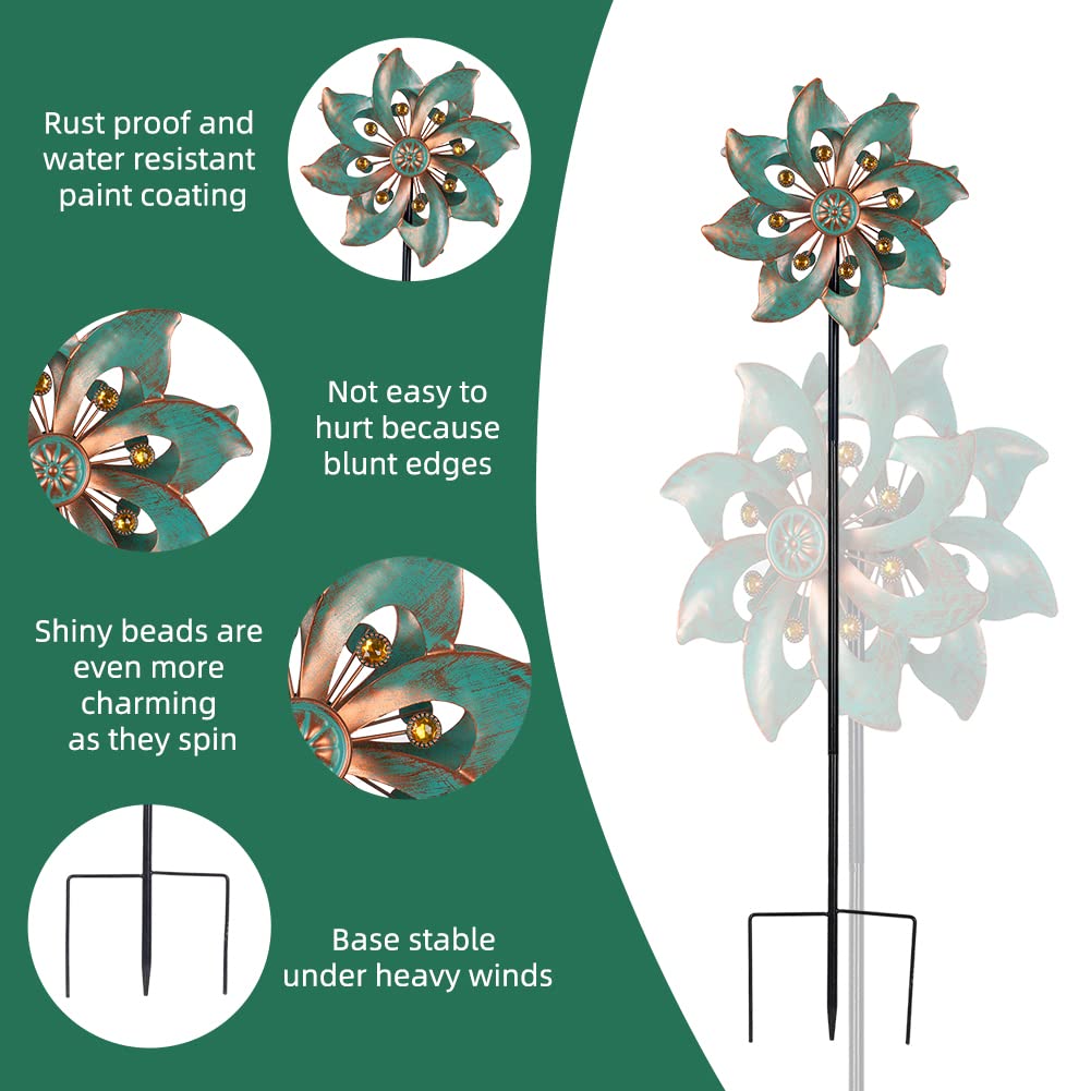 VEWOGARDEN Double Blade Wind Spinners Outdoor Small Garden Decorations, Rustproof Metal Wind Spinner for Patio, Lawn, Pathway, Yard Decor, 94cm * 25cm