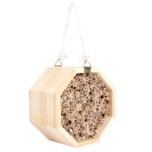 Wooden Bee House, Outdoor Hanging Shelter Bird House Butterfly Ladybirds Hotel Built Bee Box Carpenter
