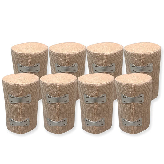 Elastic Bandage Compression Wrap Rolls - Trainers Choice Elastic Wrap for Treatment of Sprains, Strains, and Sport Injuries of the Wrist, Ankle, Knee, Foot, Arm, Leg (3" X 5' X 8 rolls)