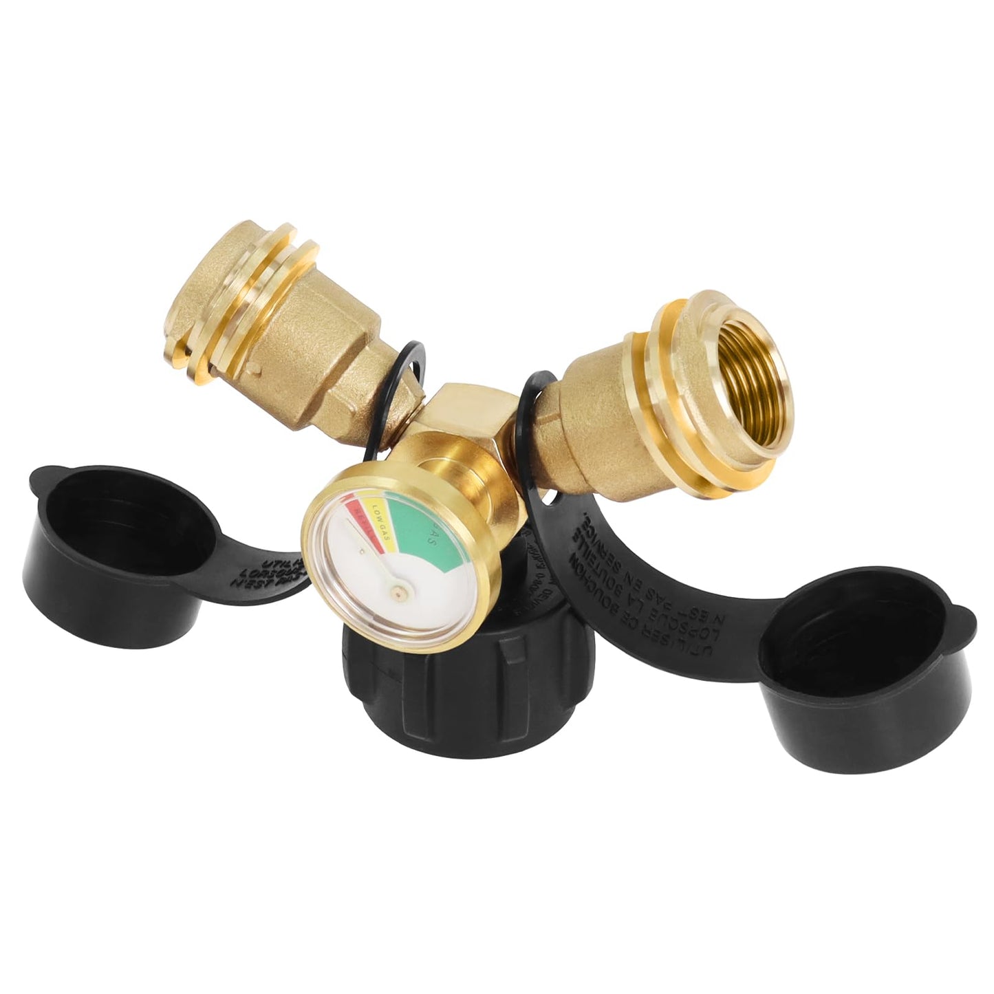 Propane Tank Y Splitter Adapter with Gauge, Propane Tank Gauge Connector with Shut-Off Valve - LP Gas Adapter Tee Connector for Heaters, Camping Stoves, BBQ Grills, Gas Burners
