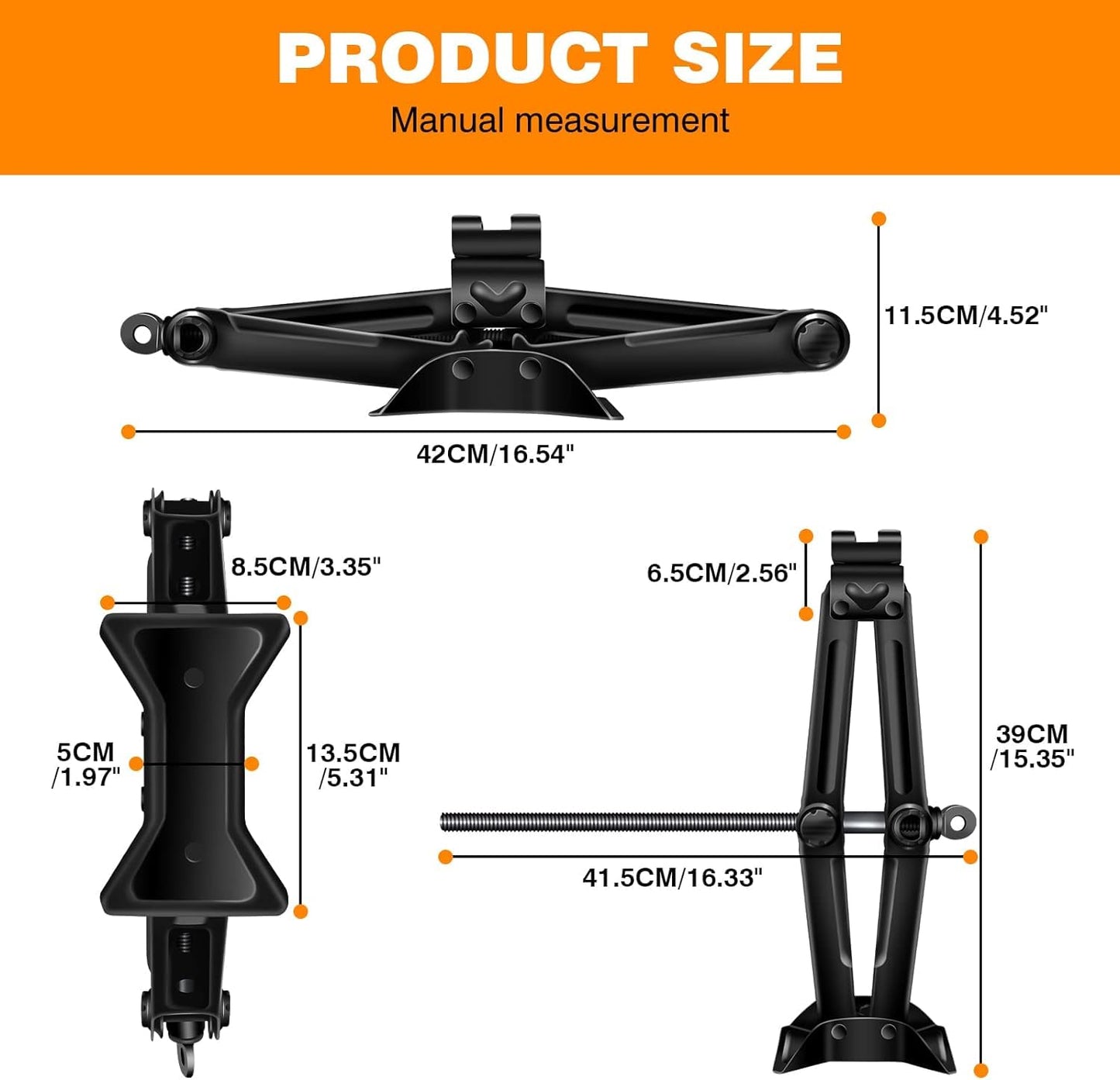 Scissor Jack, Compact Car Jack Kit 2 Ton/4409 LBS, 105 to 385mm Lifting Range Car Lift Jack, Portable Tire Change Kit for Cars/SUV