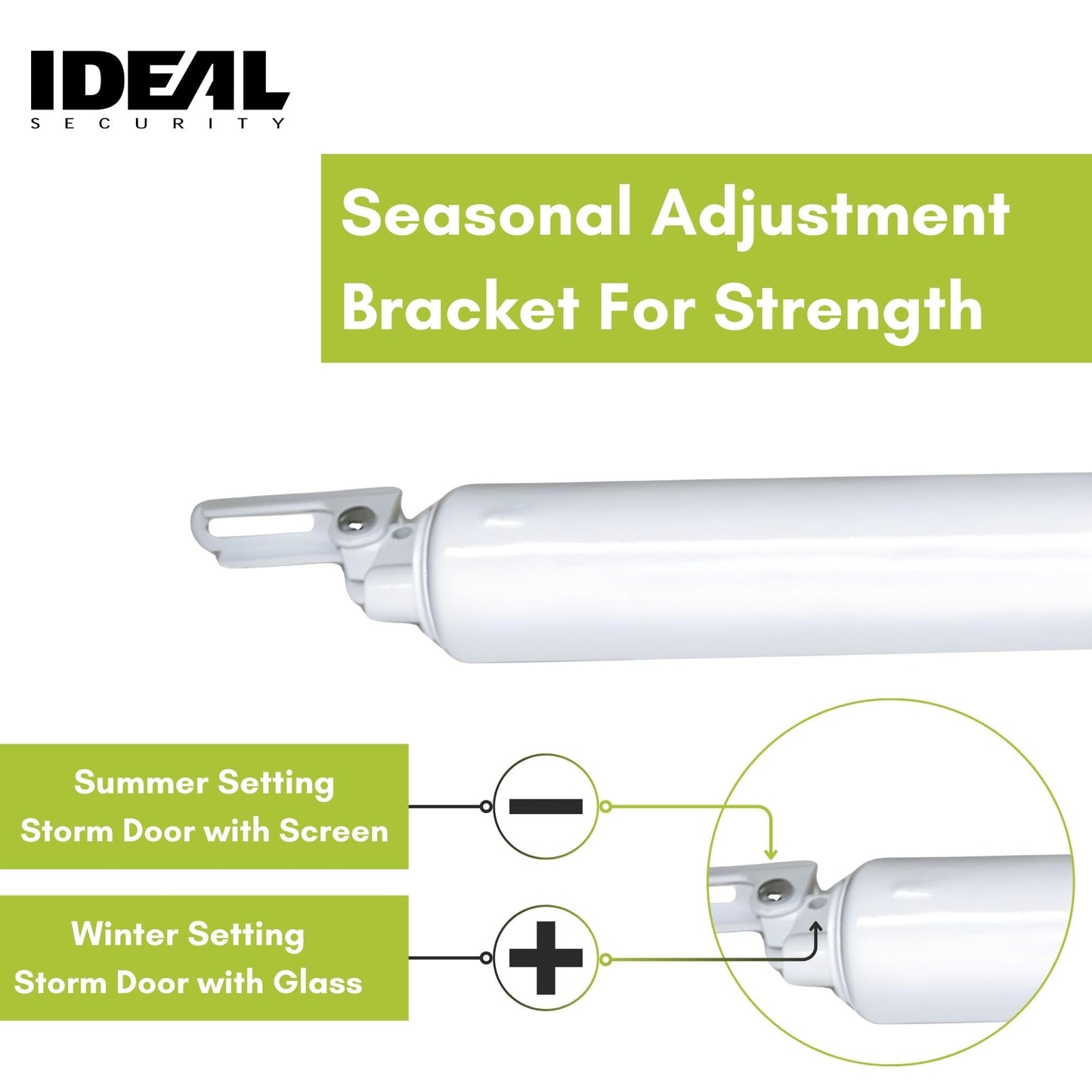Ideal Security Model 8730 Heavy Duty Pneumatic Screen and Storm Door Closer with Wind Chain, 10.5" L x 1.5" W x 1.5" H, White