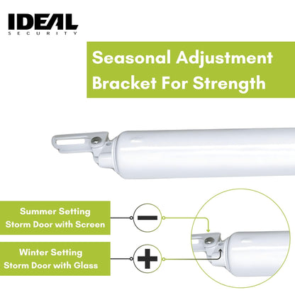 Ideal Security Model 8730 Heavy Duty Pneumatic Screen and Storm Door Closer with Wind Chain, 10.5" L x 1.5" W x 1.5" H, White