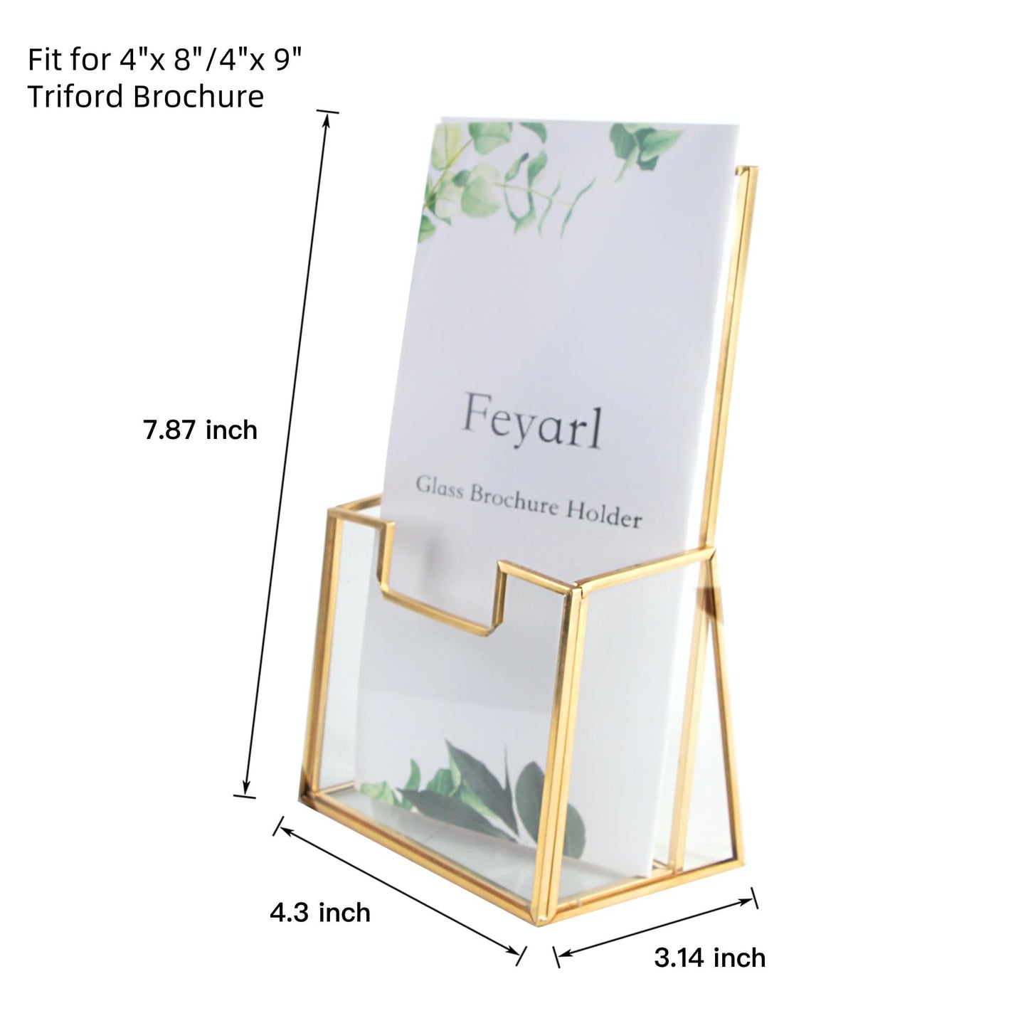 Feyarl Gold Glass Brochure Holders 4x9inch Pamphlets Cards Literature Flyer Trifold Holder Glass Display Stand for Brochures Magazines Literatures Display Countertop