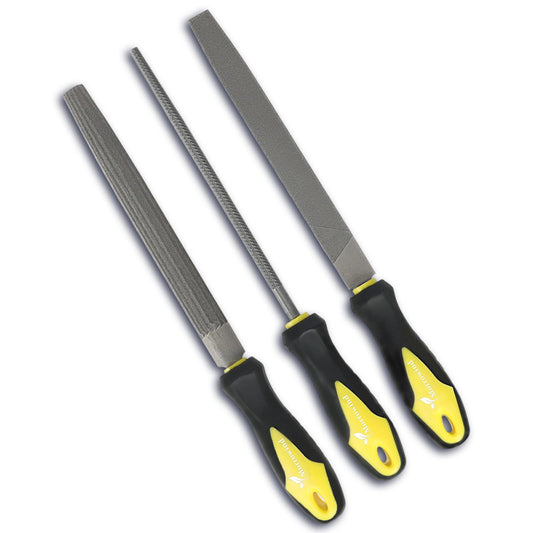 MORROWIND 3 Pcs Metal File Set, 8-Inch Carbon Steel Files with Flat, Half-Round, and Round Shapes, Heavy-Duty Hand Tools for Metal, Wood, Plastic and More, Yellow