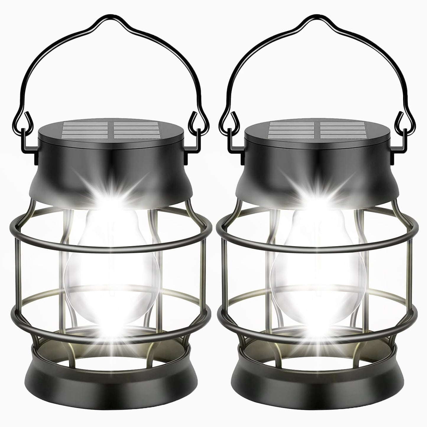 Solar Lantern Outdoor,Solar Lights Outdoor Waterproof Garden Lights,2 Pack Metal Hanging Lanterns Outdoor White LED Lighting for Yard Patio Pathway Garden Decorations